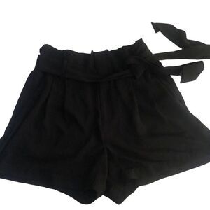 Dressy black shorts flowy leg gathered waist and sash tie